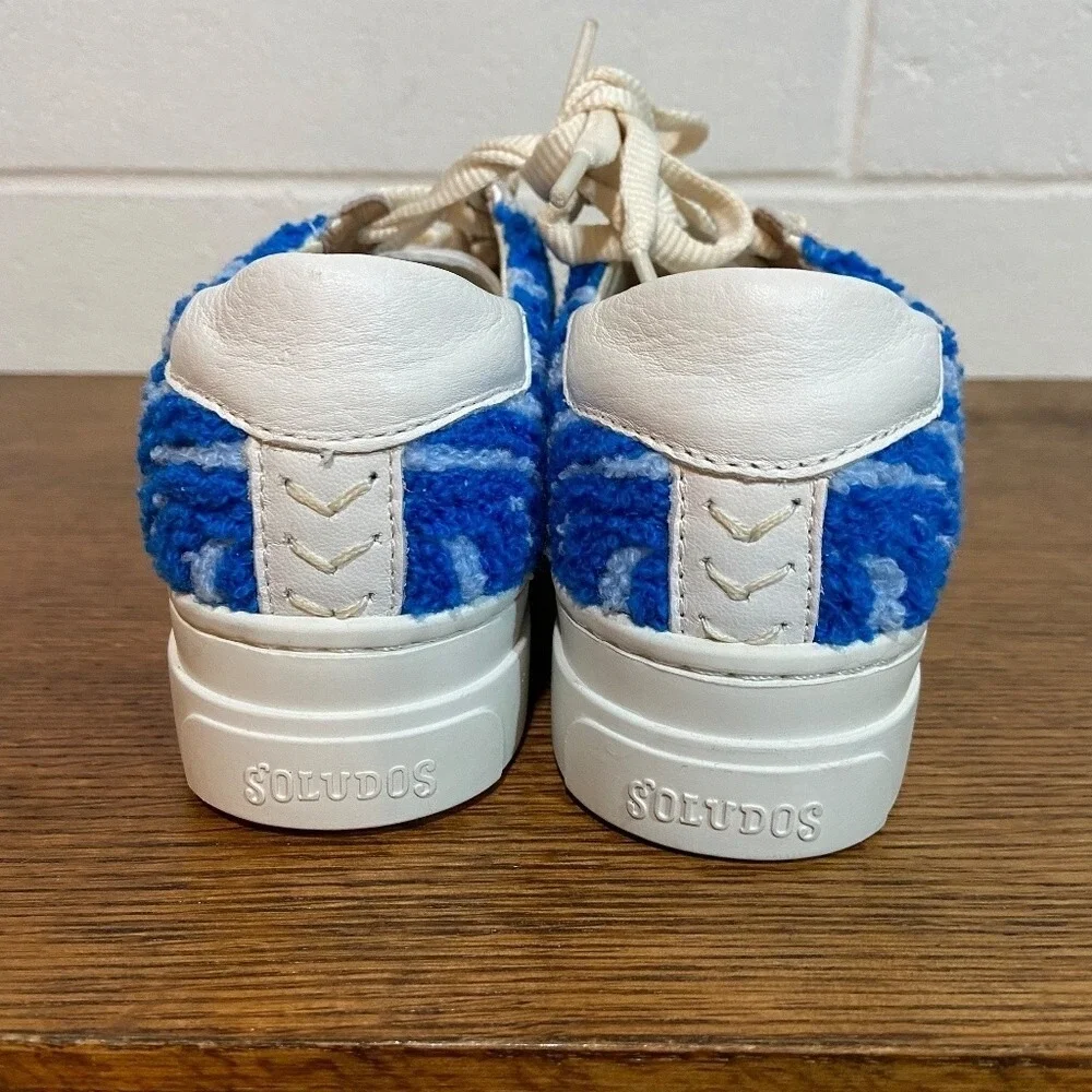 Soludos Women Ibiza Platform Leather Sneakers 6.5 Marine Blue Spiral Streetwear